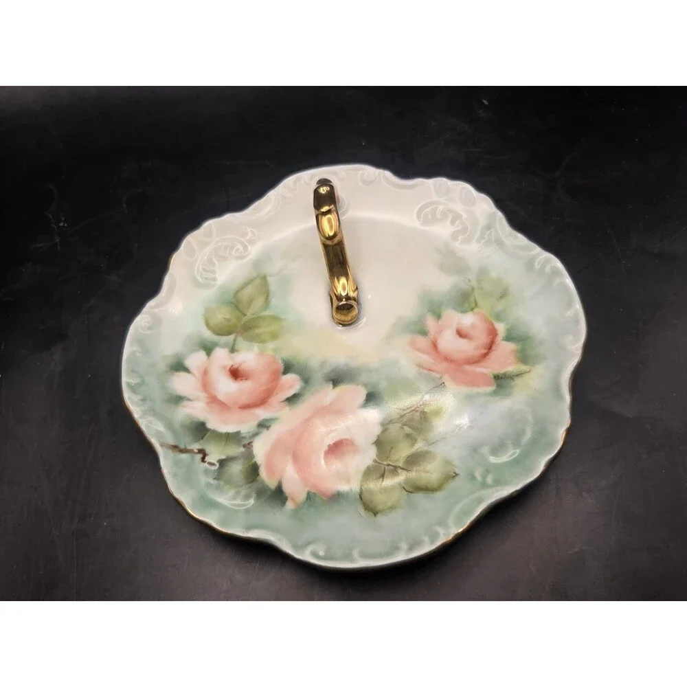 Antique Lemon Wedge Serving Plate Nappy Dish Tea Time Hand Painted Roses